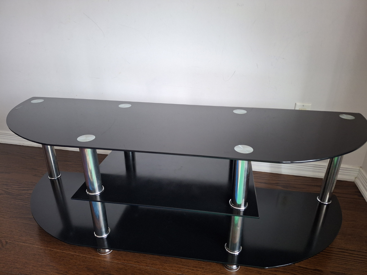 Black Glass TV Stand with Chrome Legs