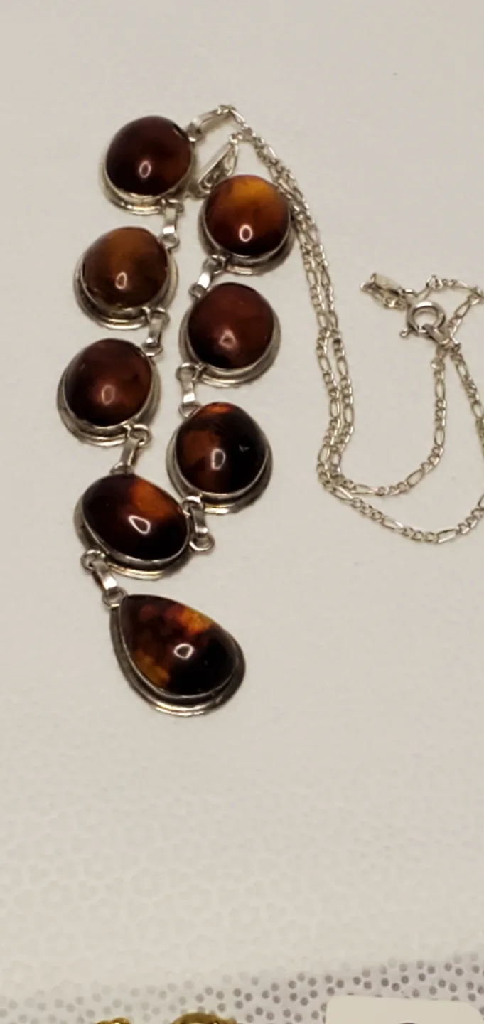 Vintage Sterling Silver Amber Necklace image indicator(4)