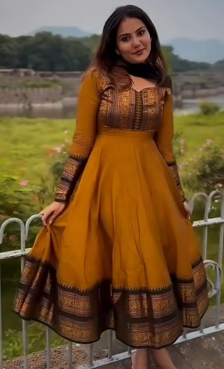 Mustard Yellow A-line Kurti with Bandhani Work