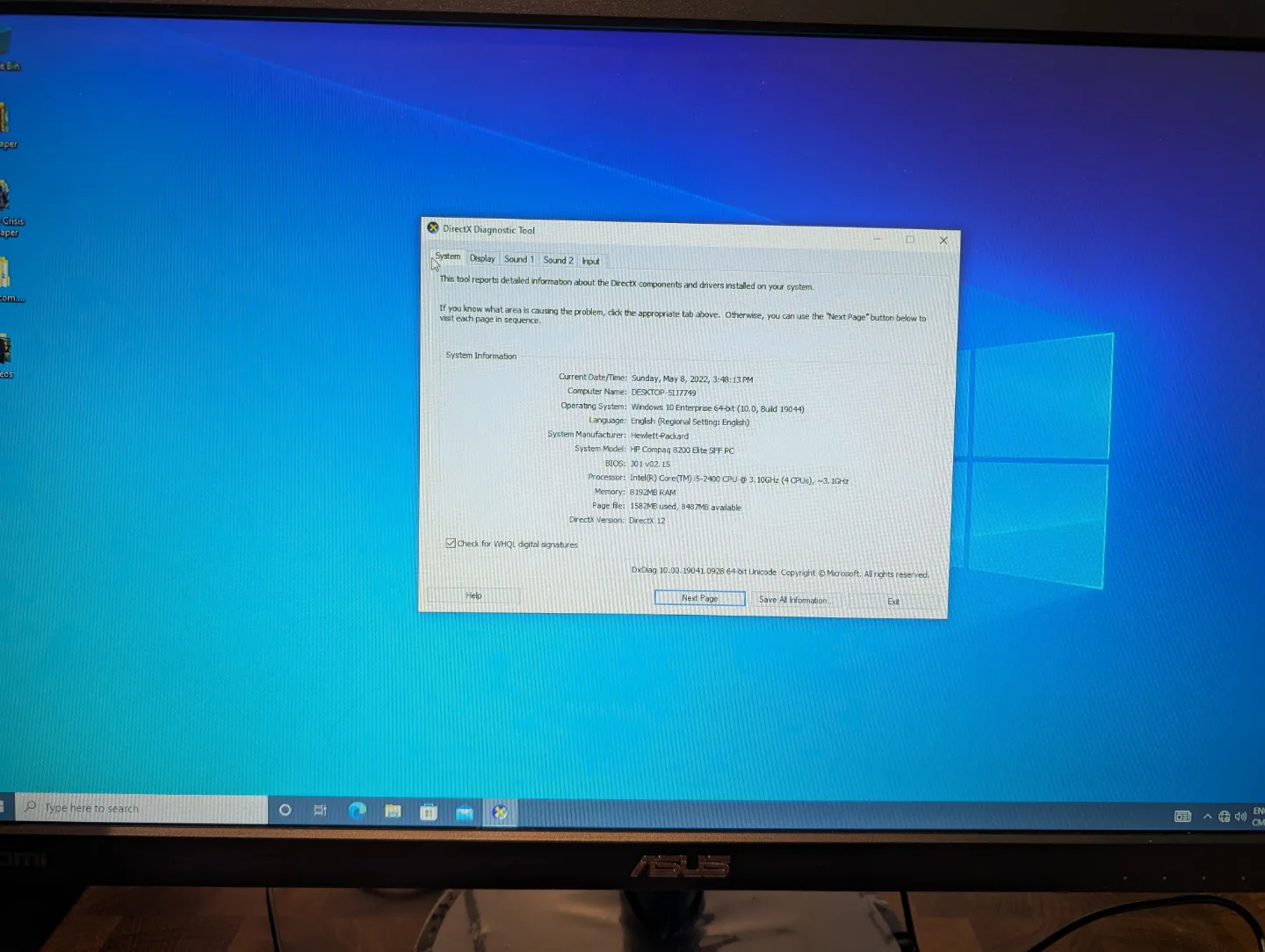 HP Compaq 8200 Elite SFF Computer + Asus Gaming Monitor image indicator(4)