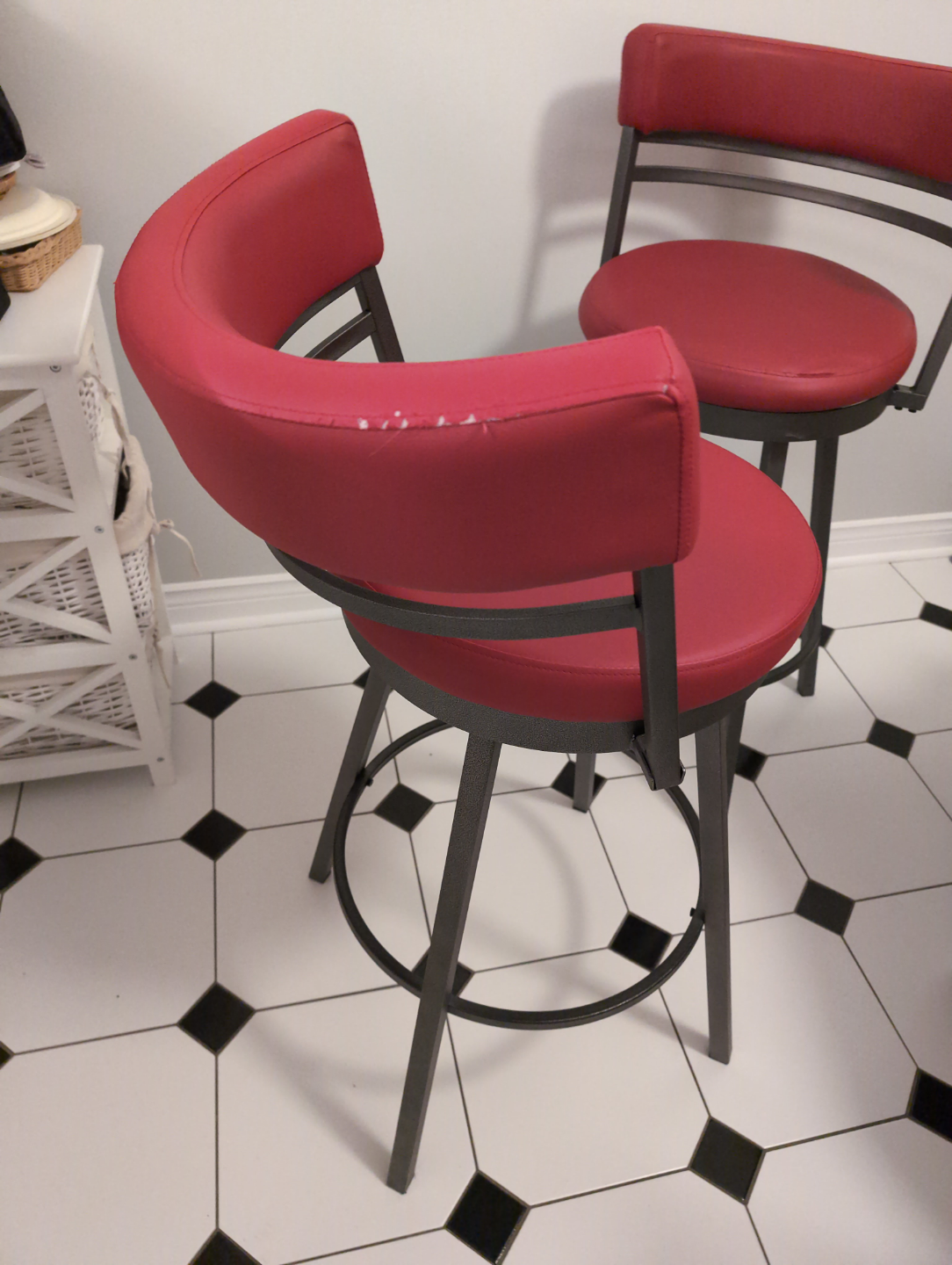 Pair of Red Swivel Bar Stools - photo 2