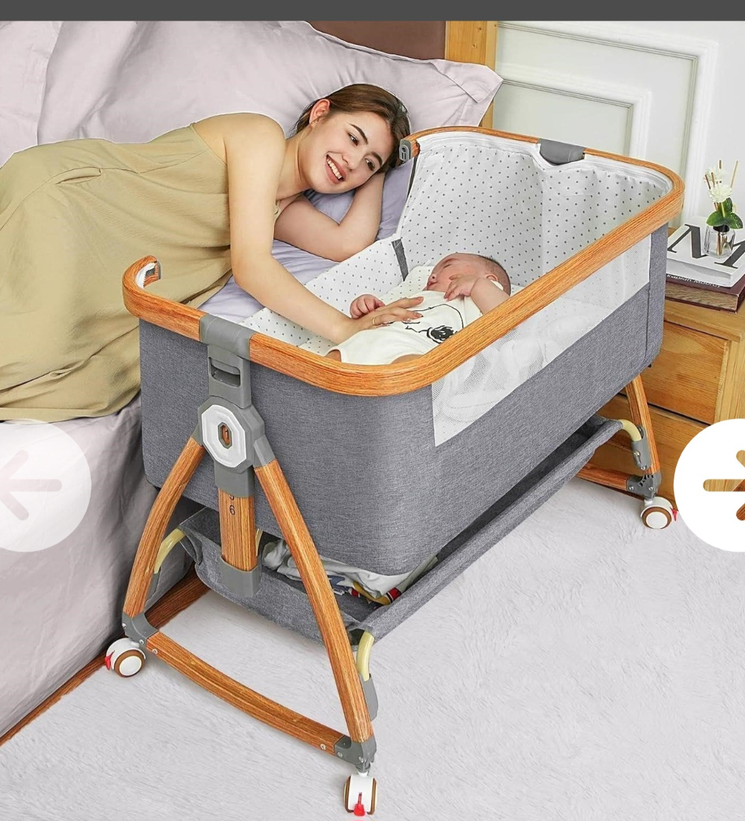 Mereryi Baby Bassinet - Grey with Wooden Frame - photo 2