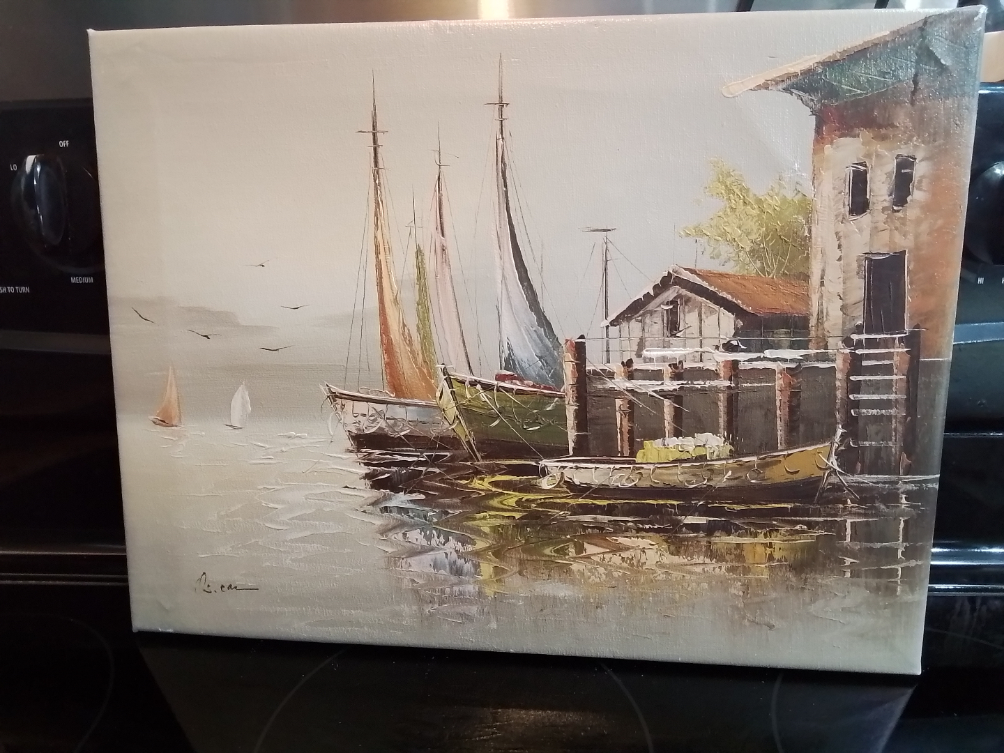Vintage Signed Seascape Painting on Canvas