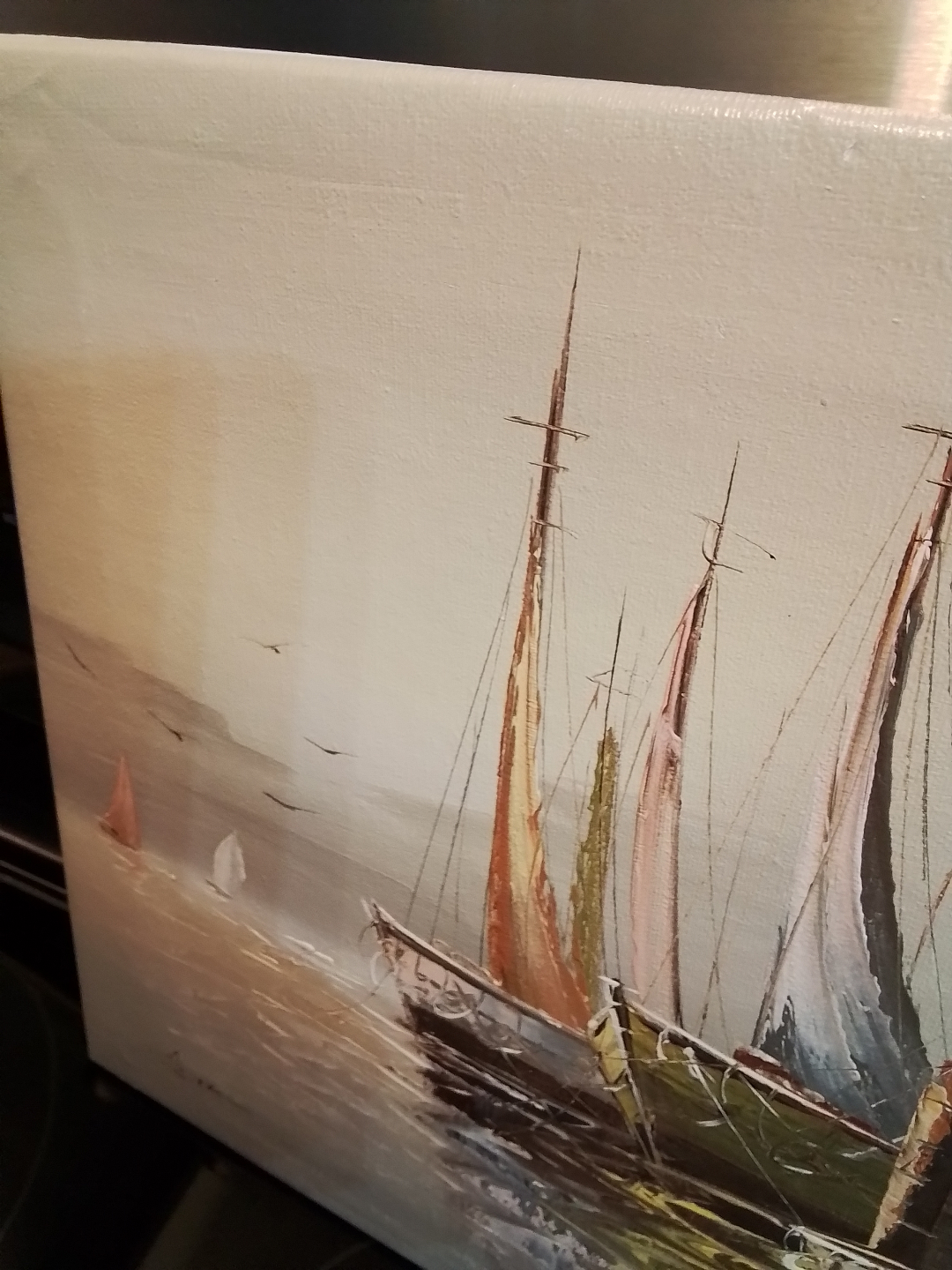 Vintage Signed Seascape Painting on Canvas - photo 3