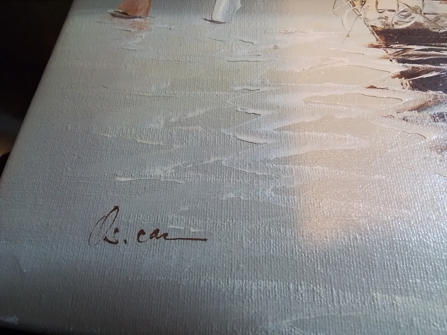 Vintage Signed Seascape Painting on Canvas - photo 4