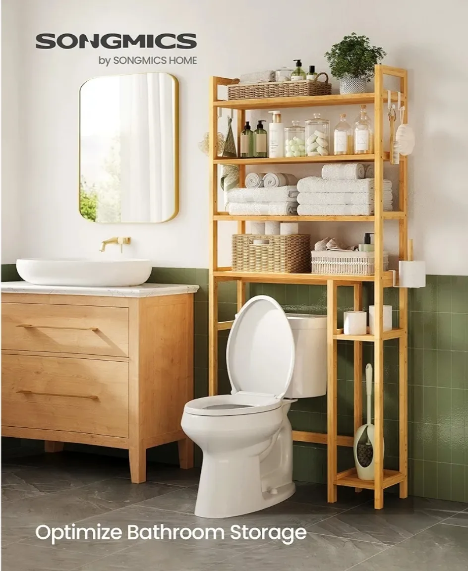 SONGMICS Over Toilet Bathroom Storage Rack - Natural Beige image indicator(3)