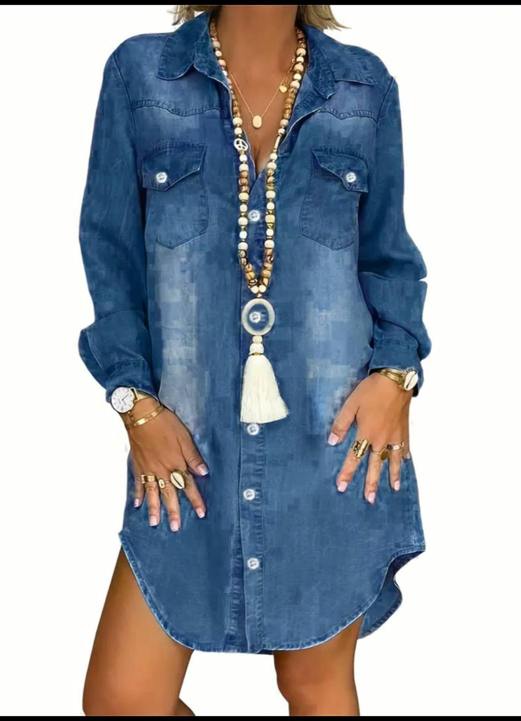 Women's Denim Shirt Dress - Medium Blue