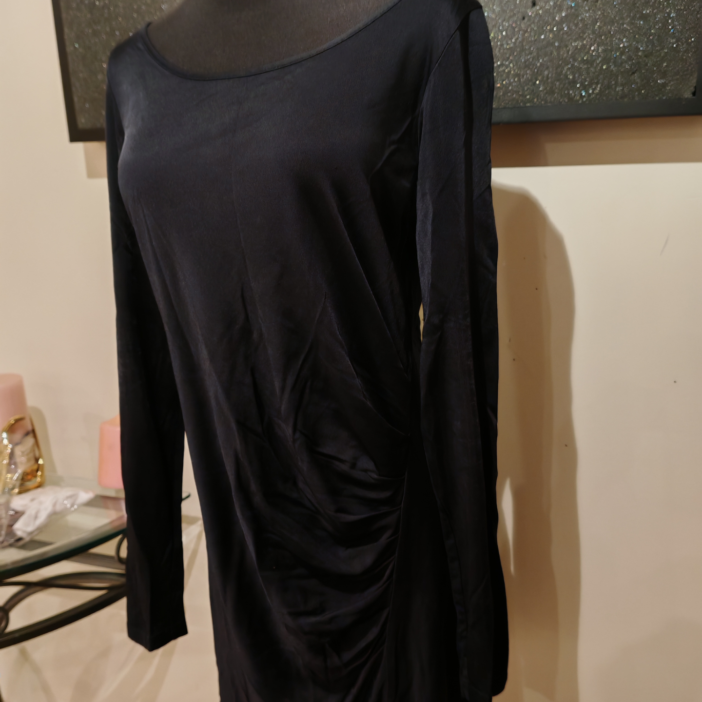 Club Monaco Black Ruched Long Sleeve Mini Dress Size 6 - photo 4