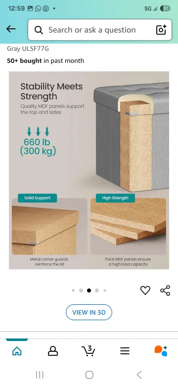 SONGMICS 110cm Folding Storage Ottoman Bench - Light Gray image indicator(5)