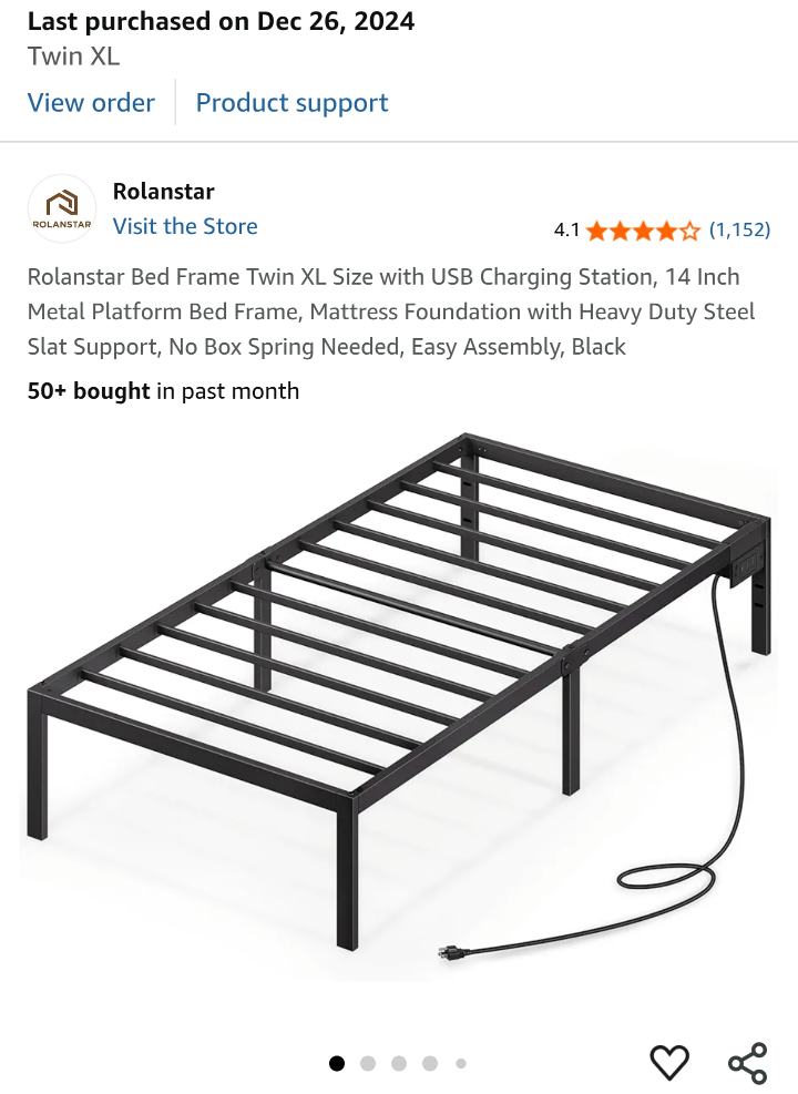 Twin XL Metal Bed Frame with USB Charging Station – Like New