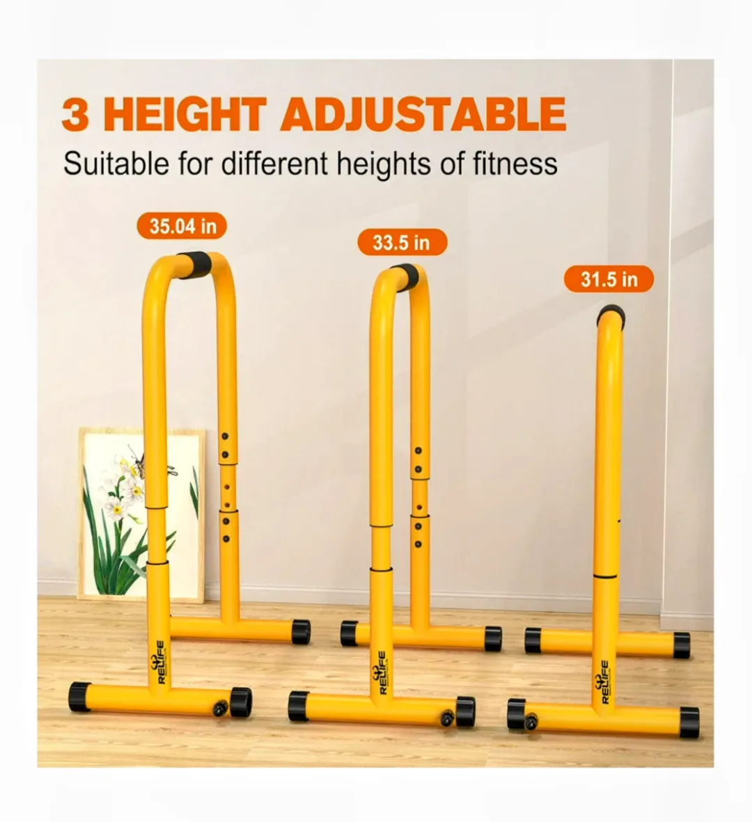 RELIFE Adjustable Dip Stand Parallel Bars for Home Gym Workout image indicator(7)
