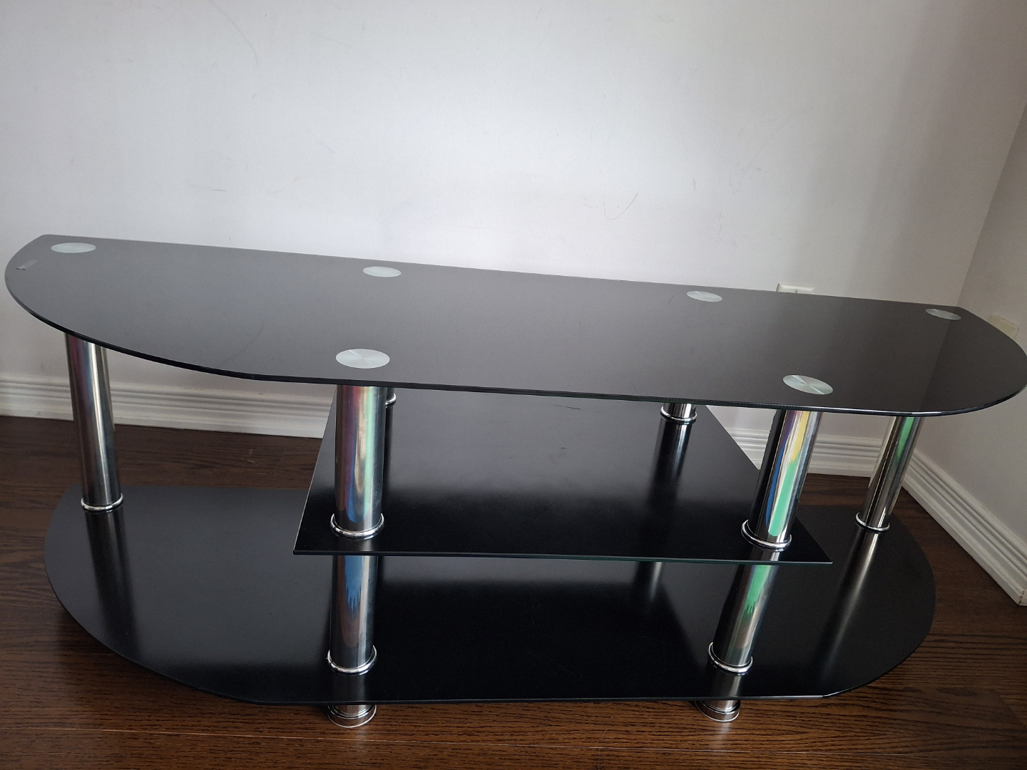 Black Glass TV Stand with Chrome Legs - photo 4