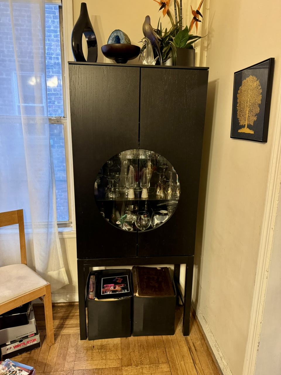 Modern 2 Door Wood & Glass Display Cabinet-Black Brown Finish - photo 3