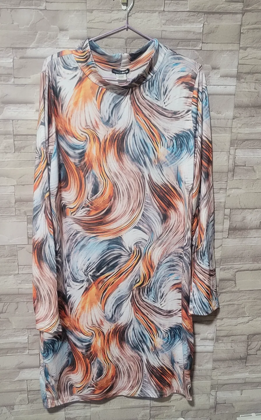 Women's Abstract Print  Long Sleeve Mini Dress image indicator(2)