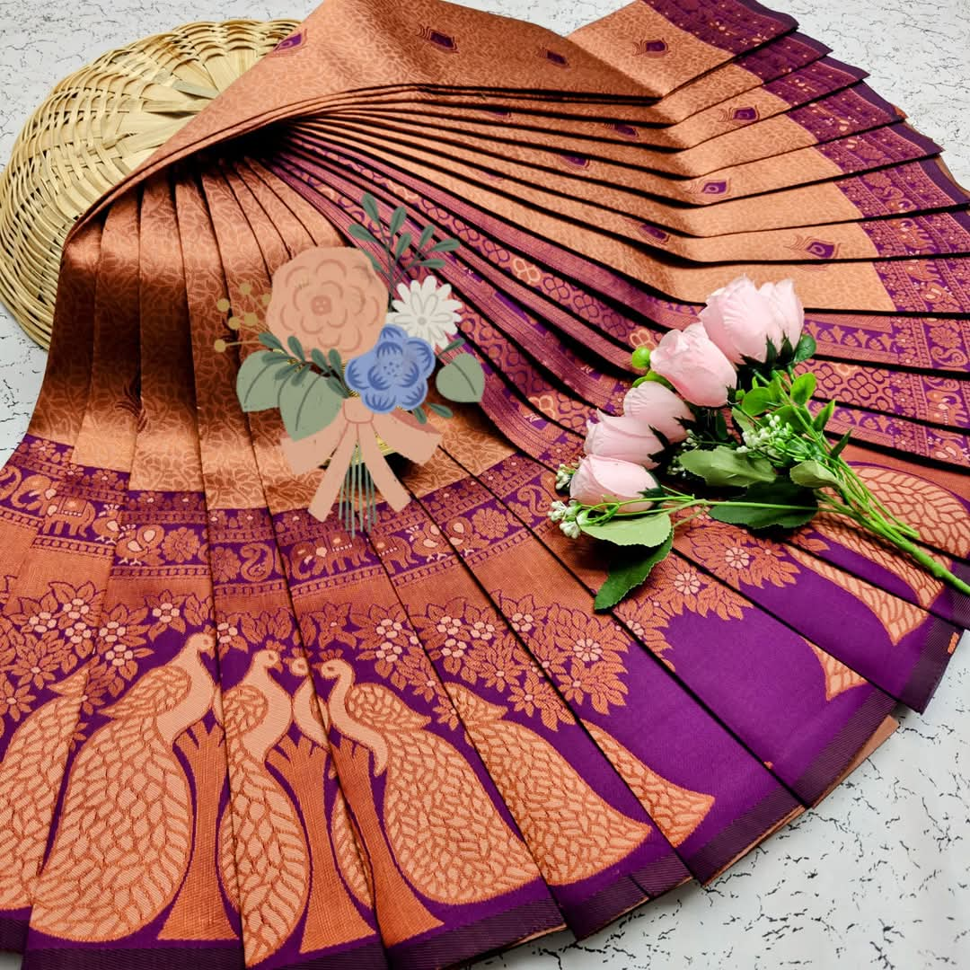 Beautiful Purple and Orange Banarasi Silk Saree