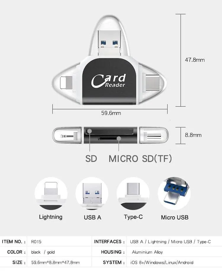 3-in-1 Card Reader for Apple, Android, and USB thumbnail