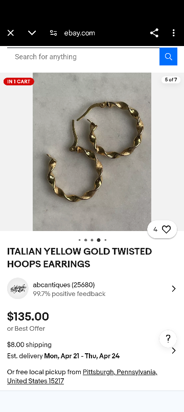 Italian Yellow Gold Twisted Hoop Earrings - photo 4