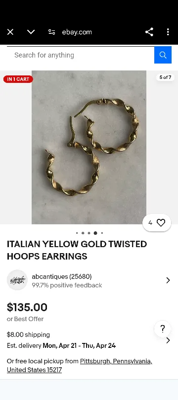 Italian Yellow Gold Twisted Hoop Earrings image indicator(4)