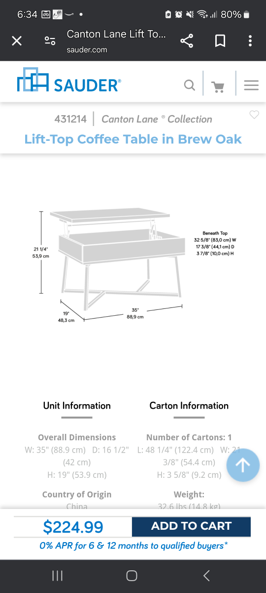 Sauder Canton Lane Lift-Top Coffee Table - Brew Oak - photo 3