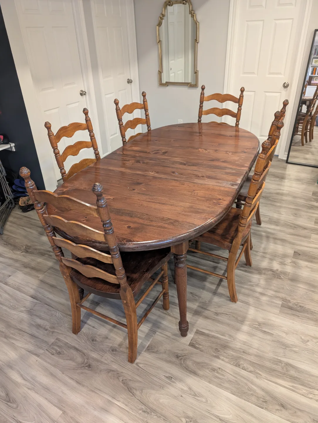 expandable wooden dining table with 6 chairs thumbnail