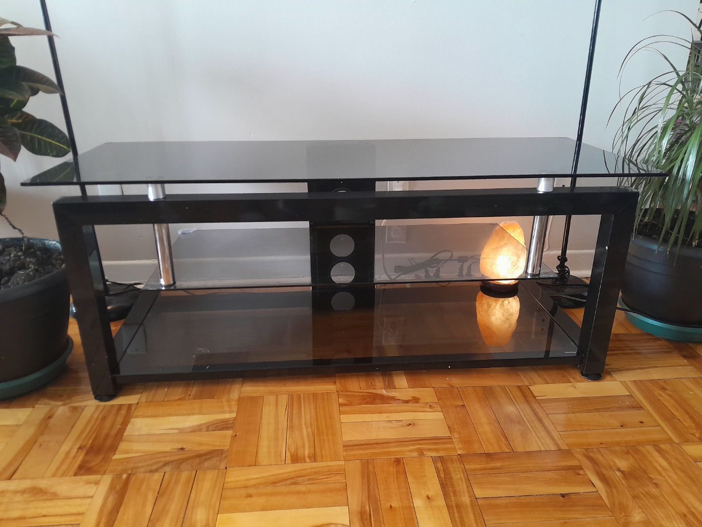 Black Glass TV Stand with Shelf - photo 2