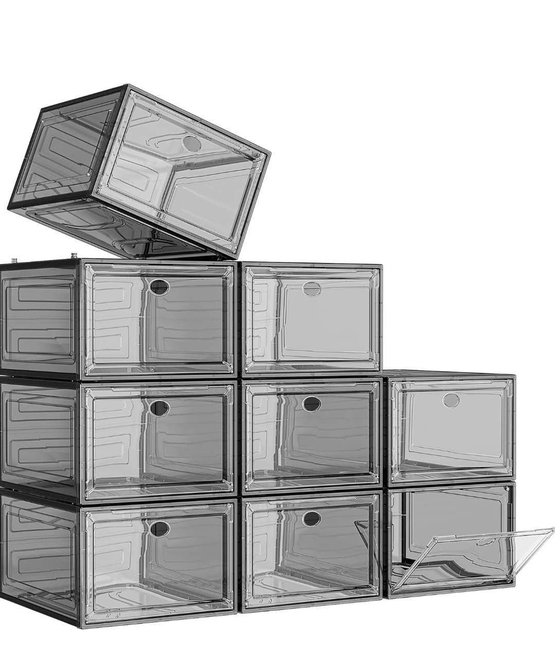 Set of 9 Stackable Clear Shoe Boxes with Magnetic Doors