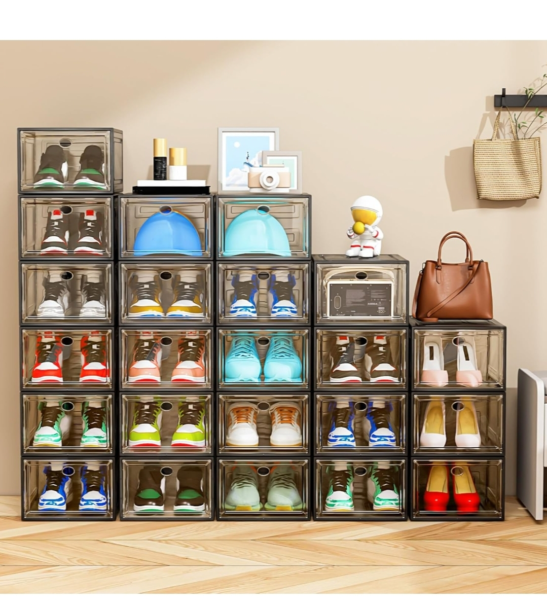 Set of 9 Stackable Clear Shoe Boxes with Magnetic Doors - photo 2