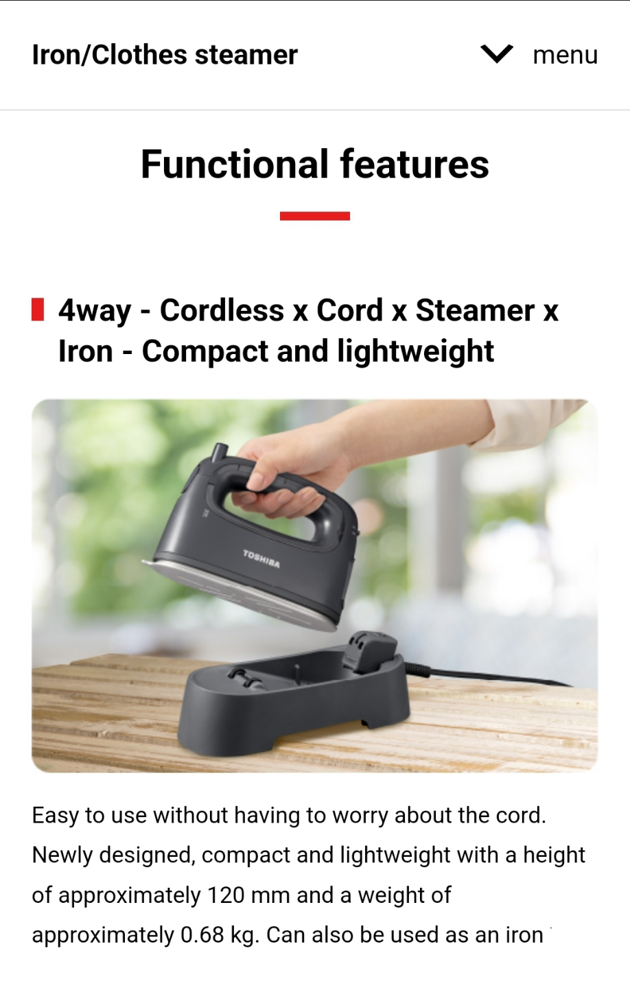 Toshiba Cordless Handheld Garment Steamer - photo 3