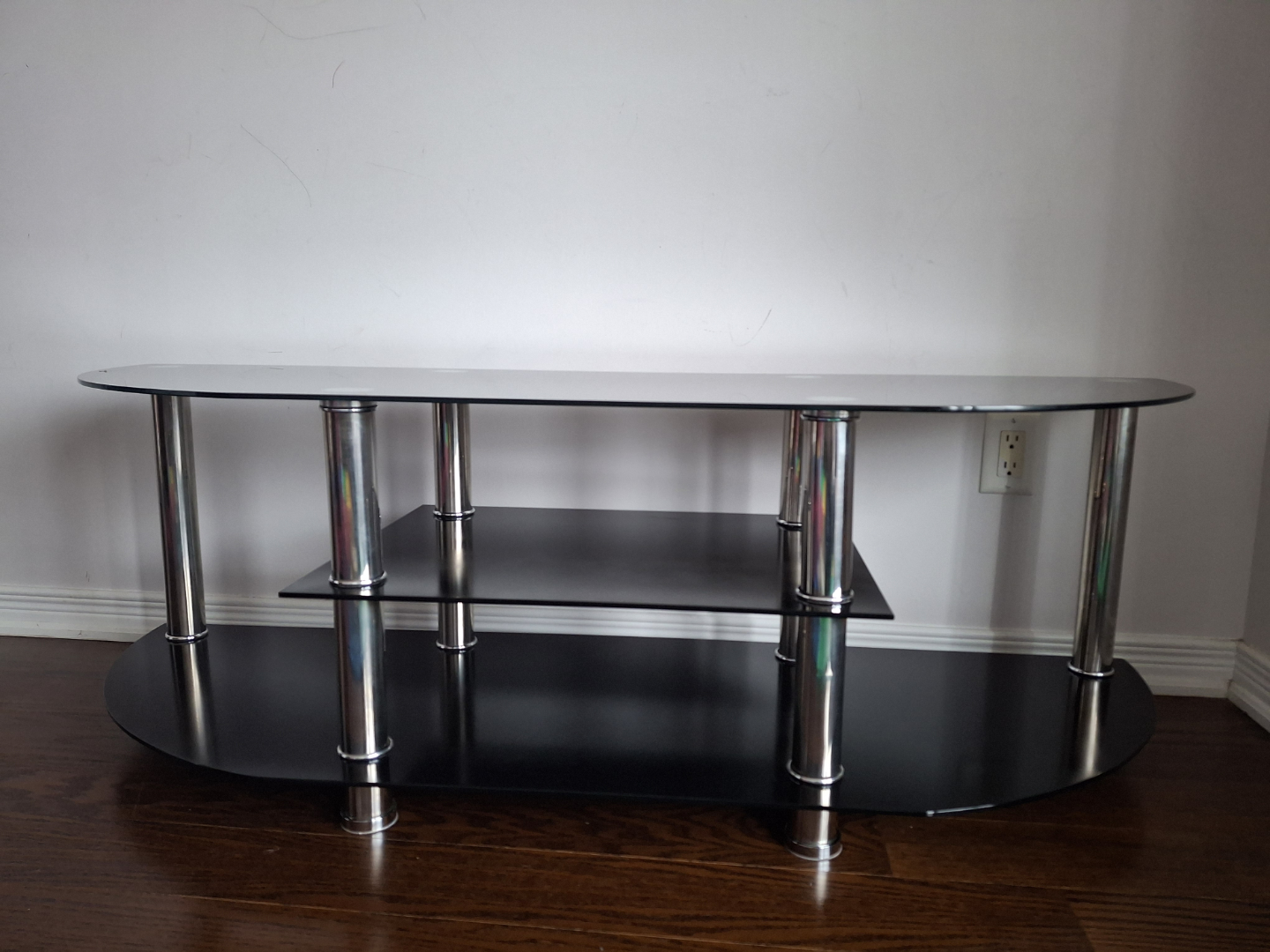 Black Glass TV Stand with Chrome Legs - photo 5