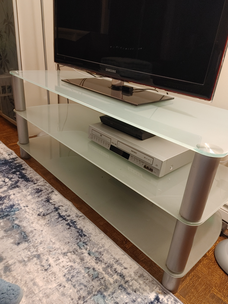 Glass TV Stand with Silver Metal Legs - photo 4