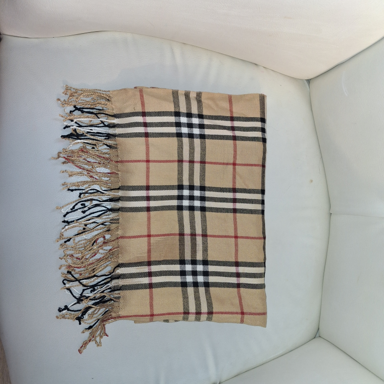 Beige and Black Plaid Scarf - photo 3