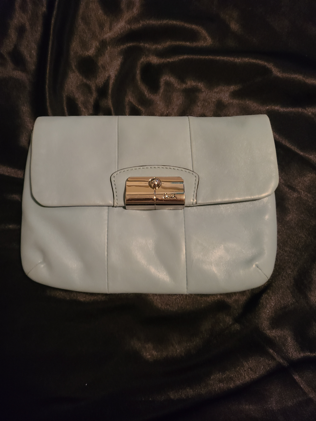 Coach light blue leather clutch