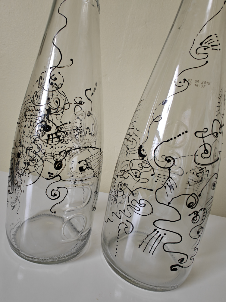 2 Upcycled Evian Water Bottles with Unique Hand-Drawn Design - photo 5