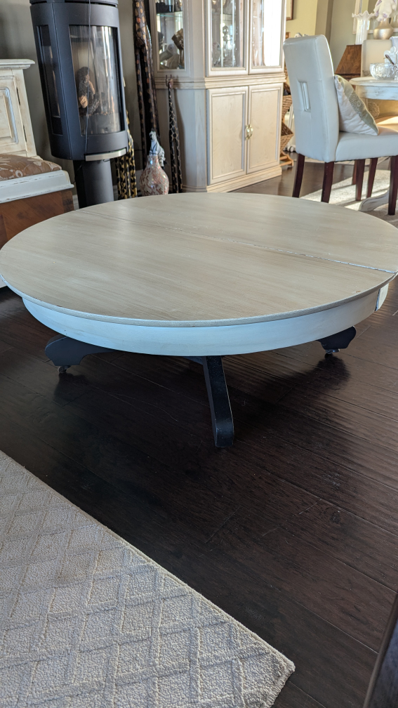 Solid Wood Round Coffee Table with Black Base