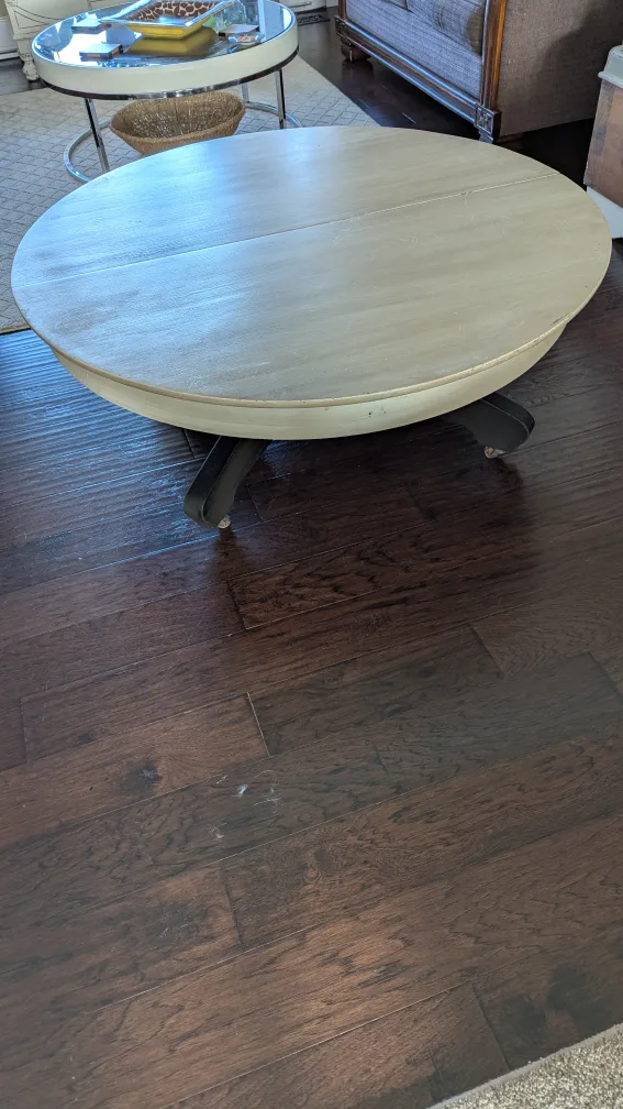 Solid Wood Round Coffee Table with Black Base image indicator(3)