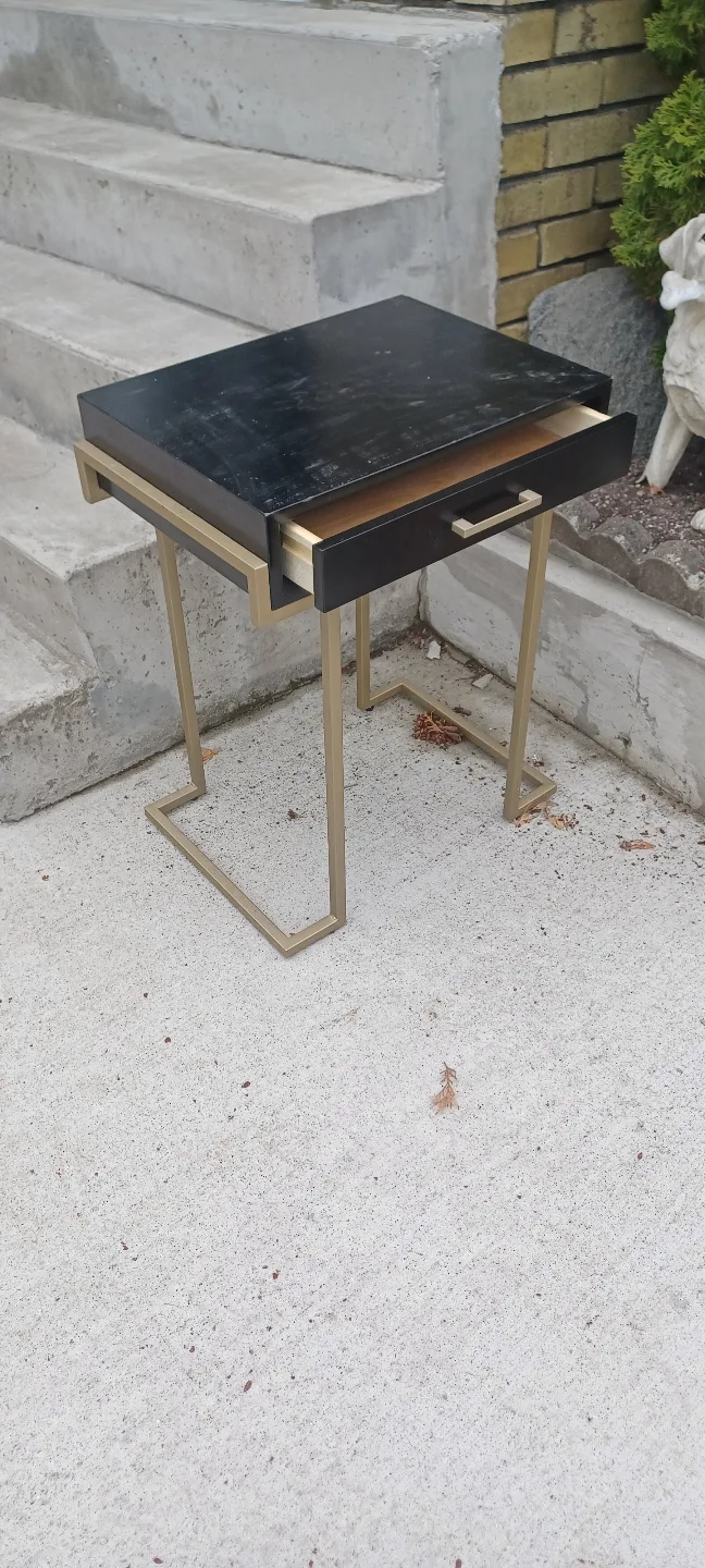 Black and Gold Accent Table with Drawer thumbnail
