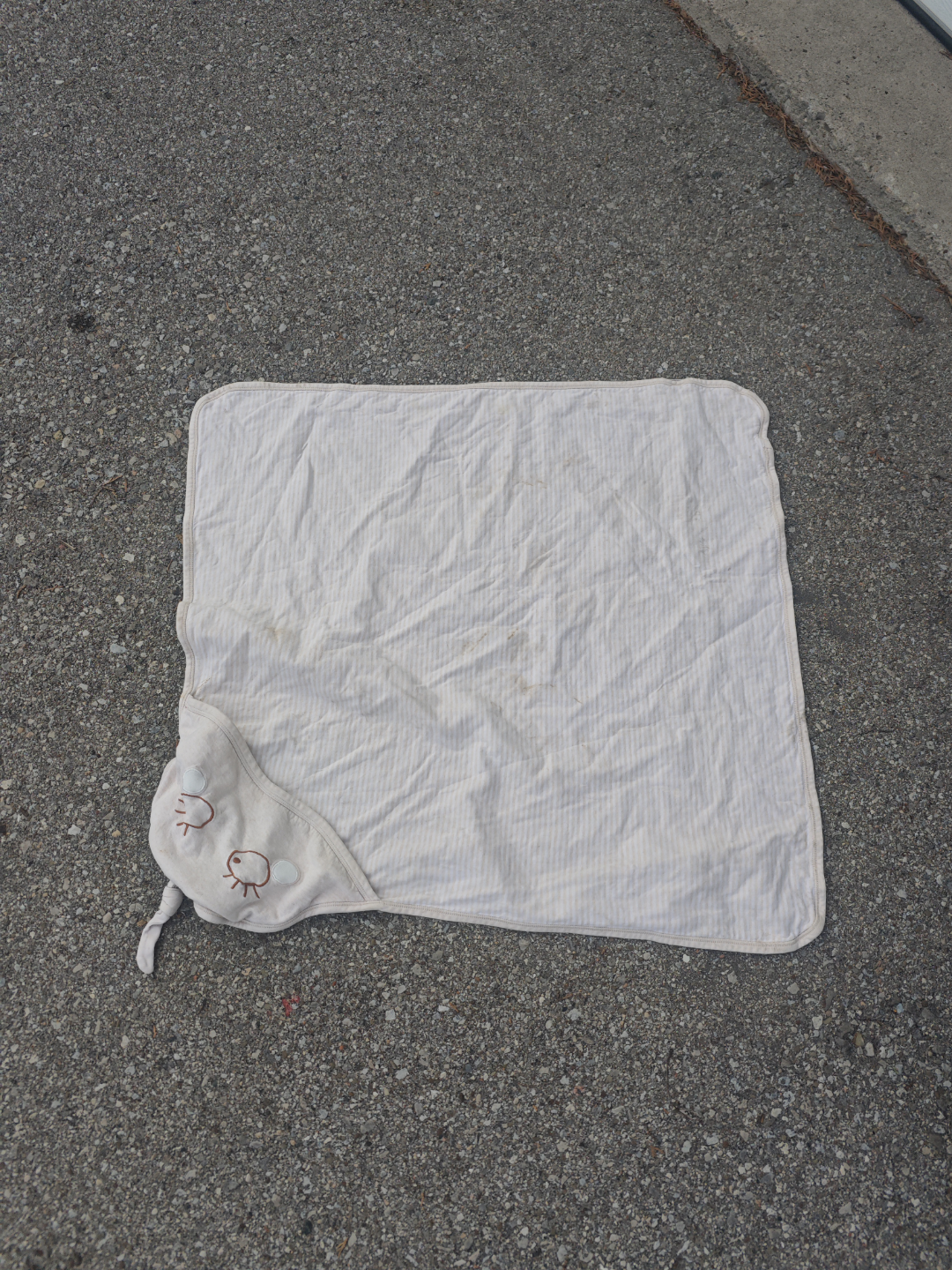 Baby hooded towel, beige and white stripes