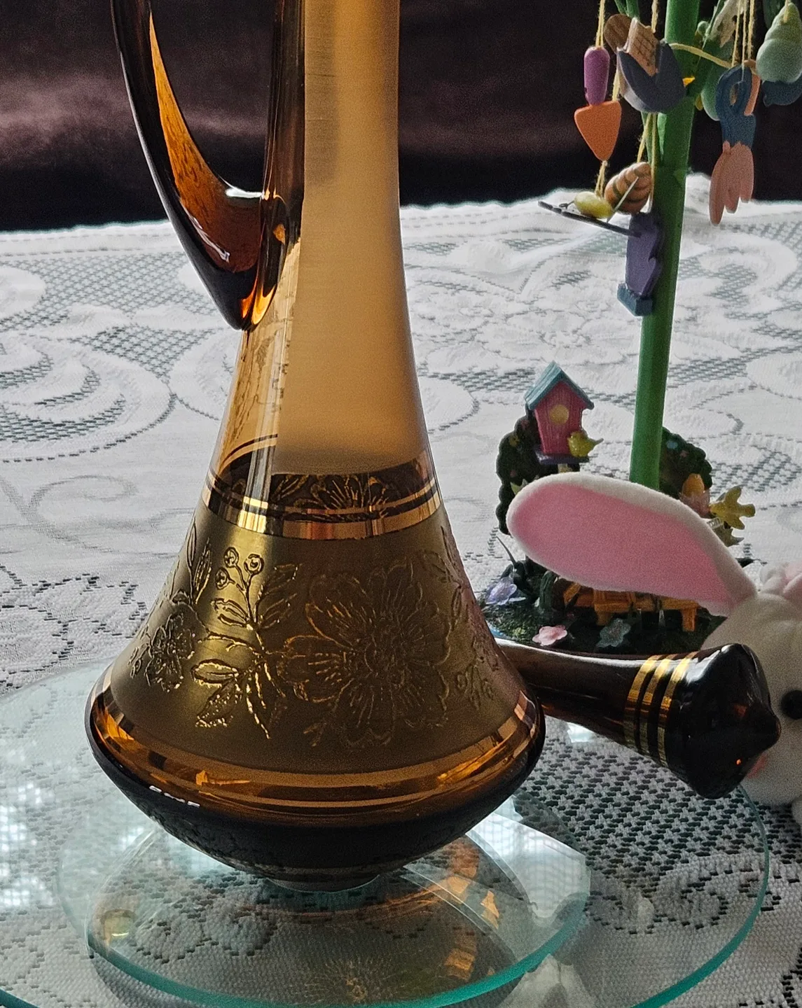 Vintage Bohemian Amber Glass Liquor Decanter image indicator(5)