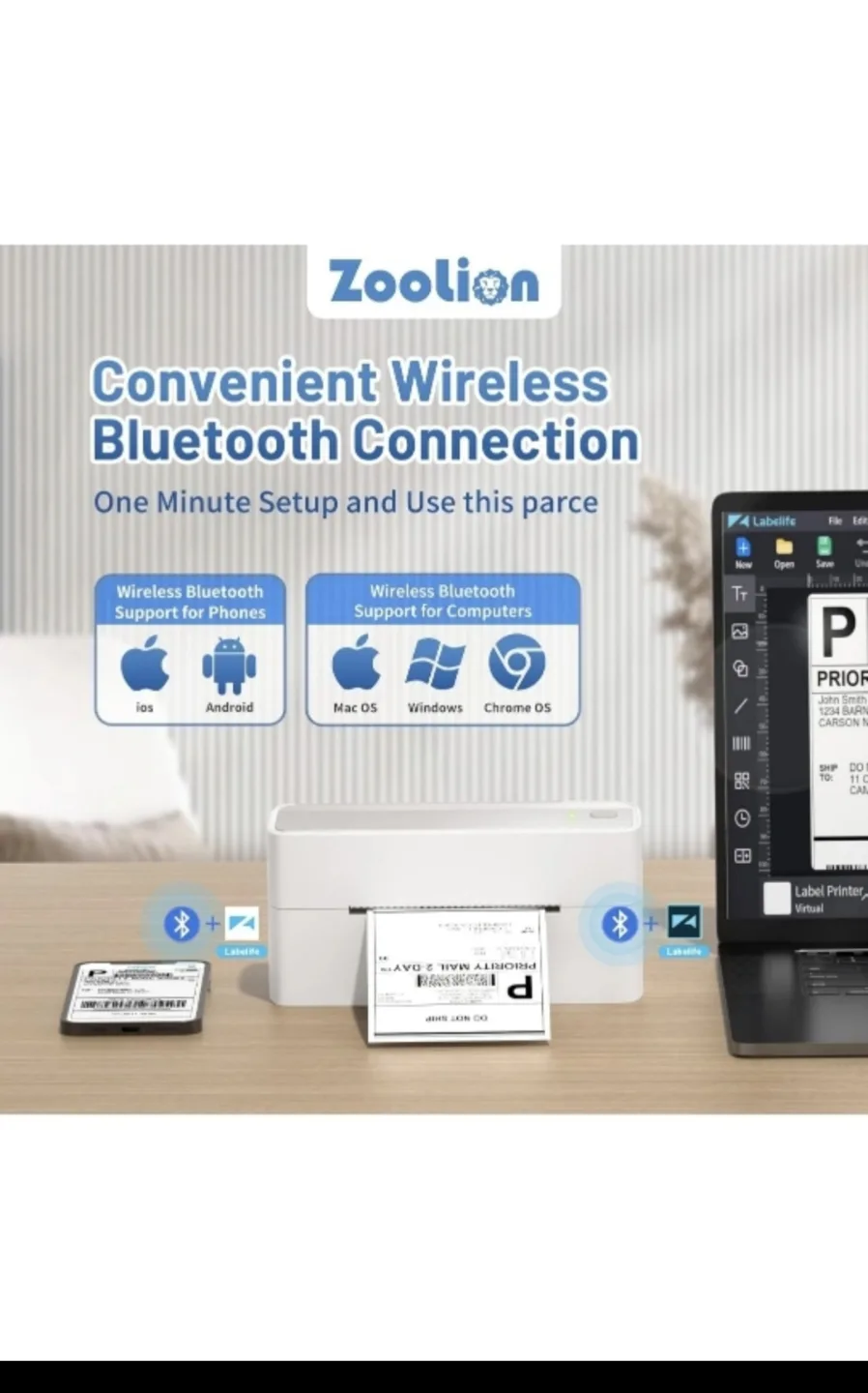 Zoolion 241BT Thermal Label Printer - Compact and Efficient image indicator(7)