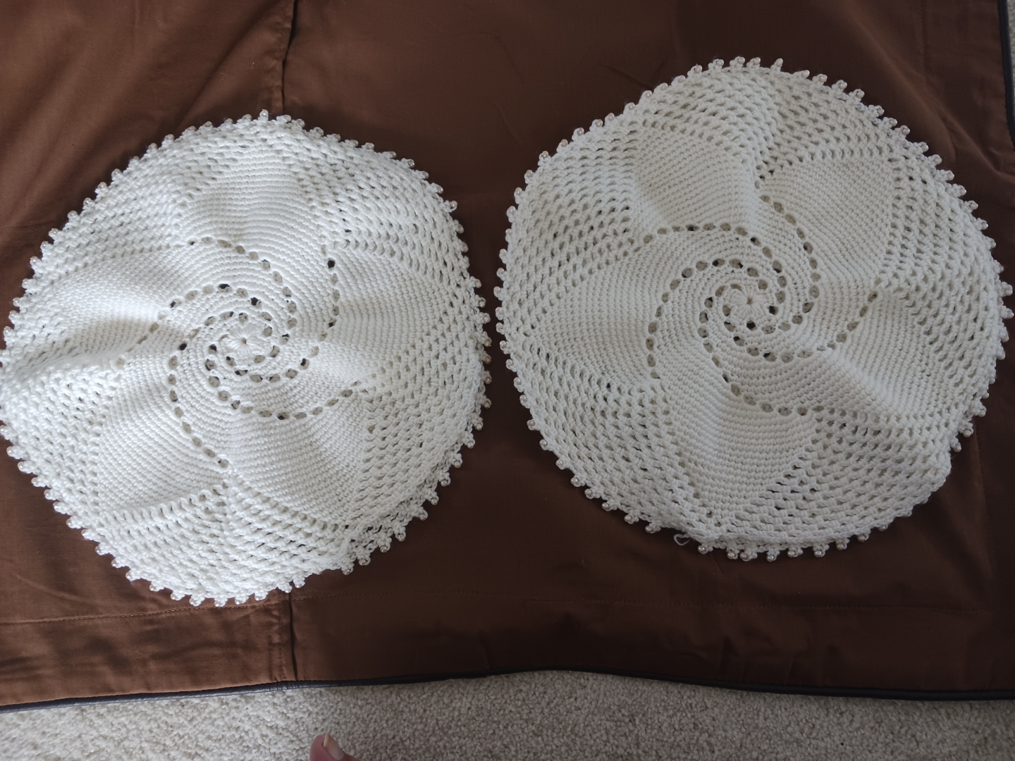 Pair of Vintage Crochet Doilies with Pearl Accents - photo 2
