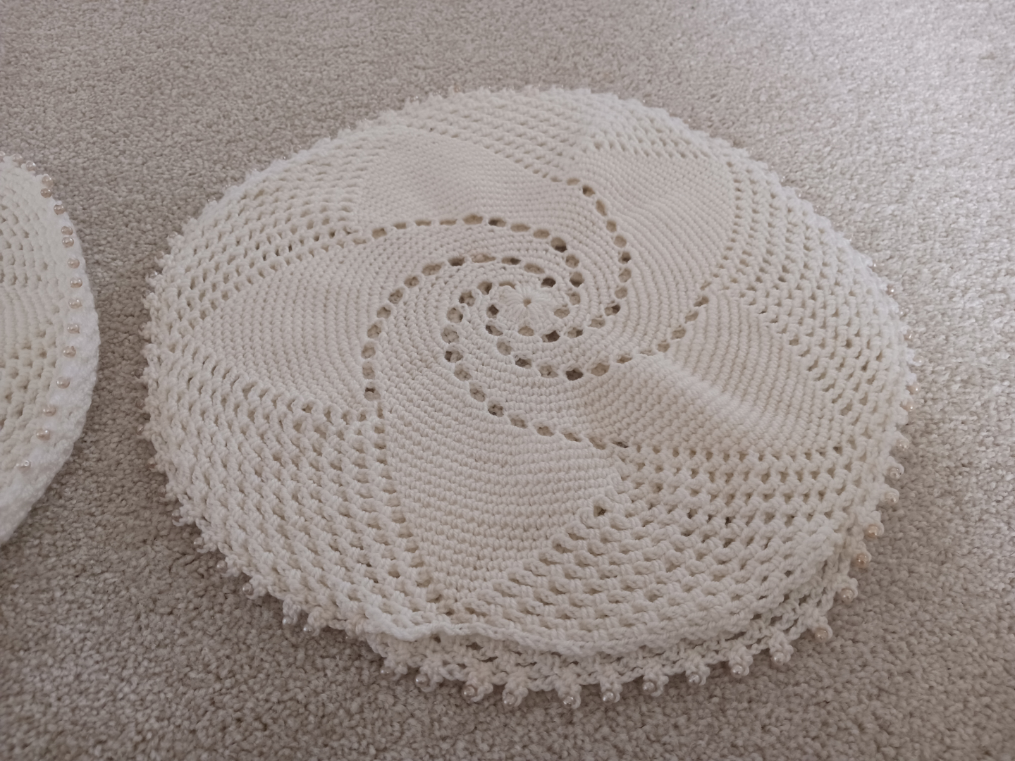 Pair of Vintage Crochet Doilies with Pearl Accents - photo 3