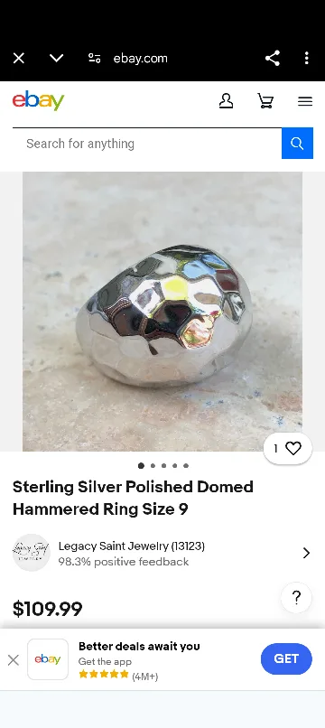 Sterling Silver Polished Domed Hammered Ring Size 9 image indicator(3)