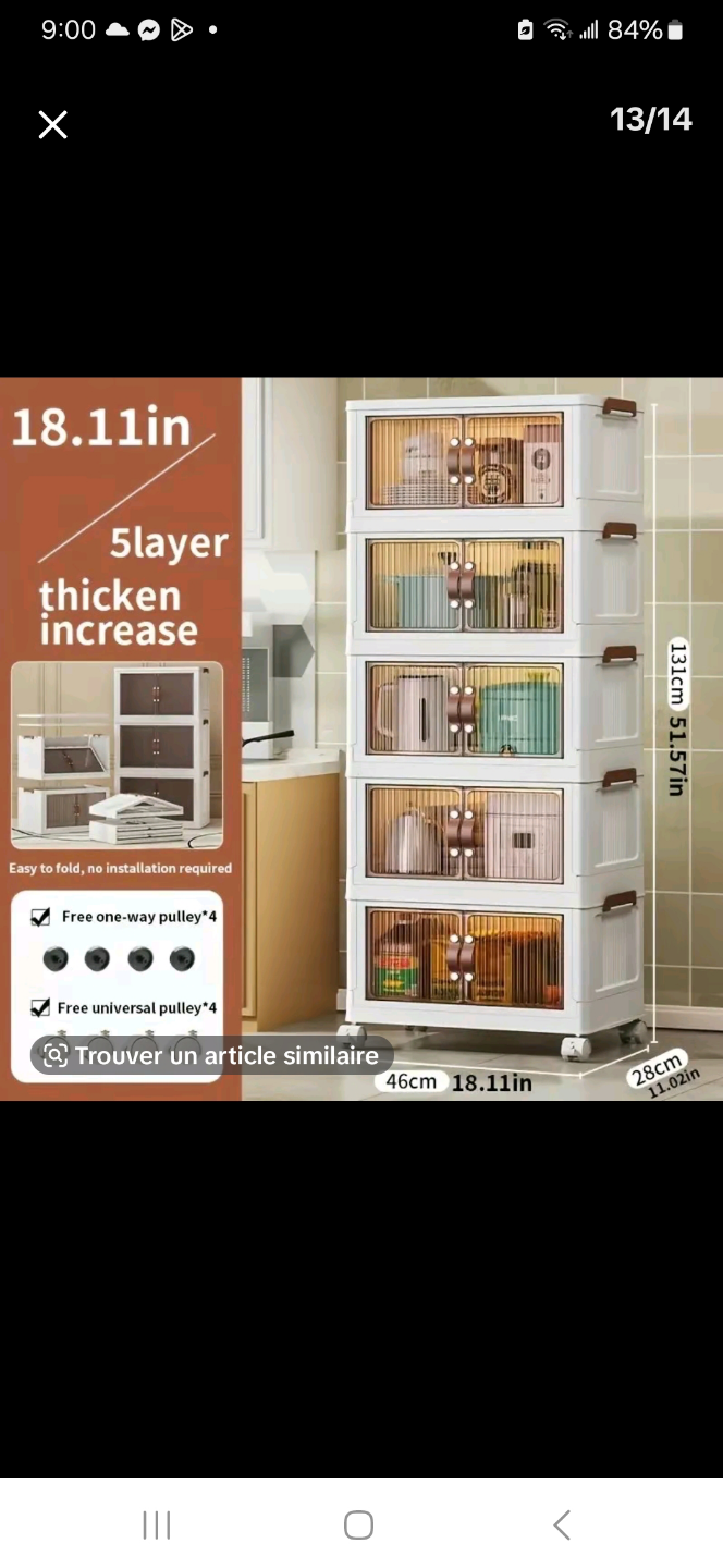 5-Tier Plastic Storage Cabinet with Doors