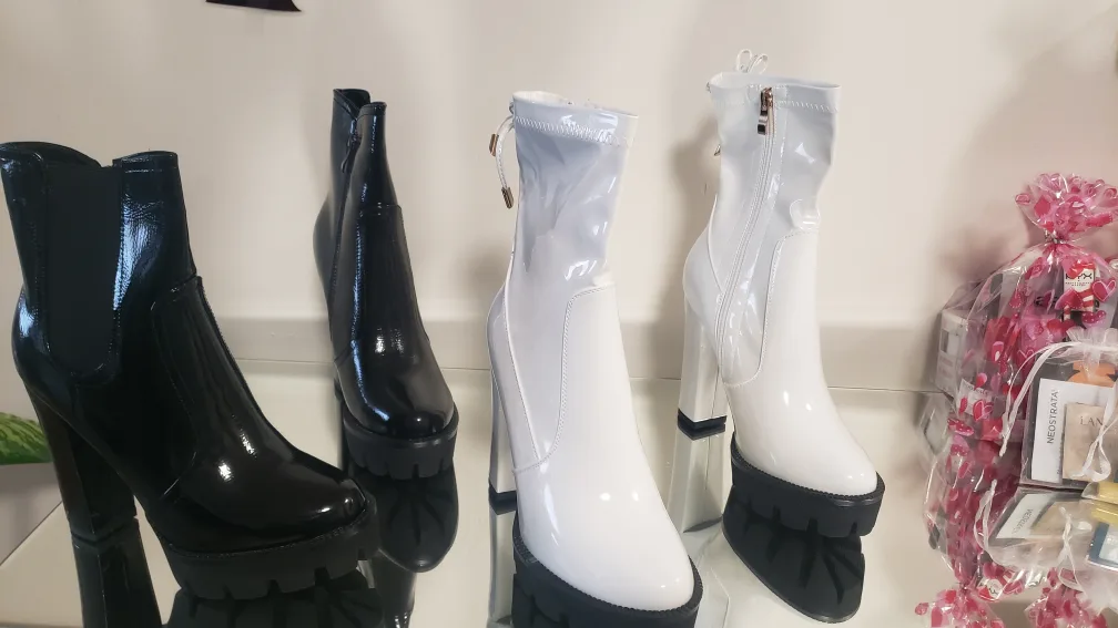Brand new Women's High Heel Leather Boots White And Black image indicator(3)