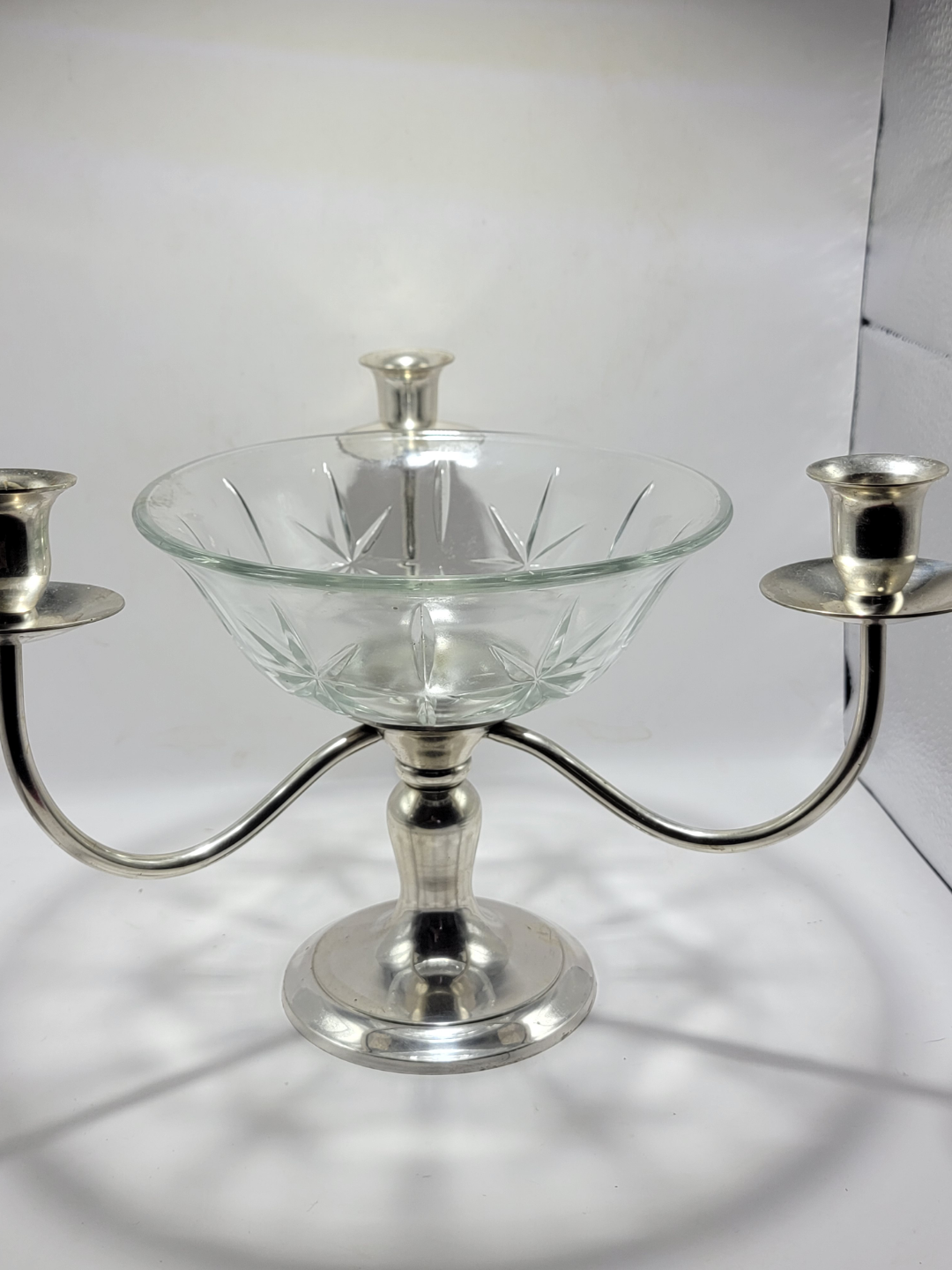 Vintage Three-Arm  silver plated Candelabra with Glass Bowl