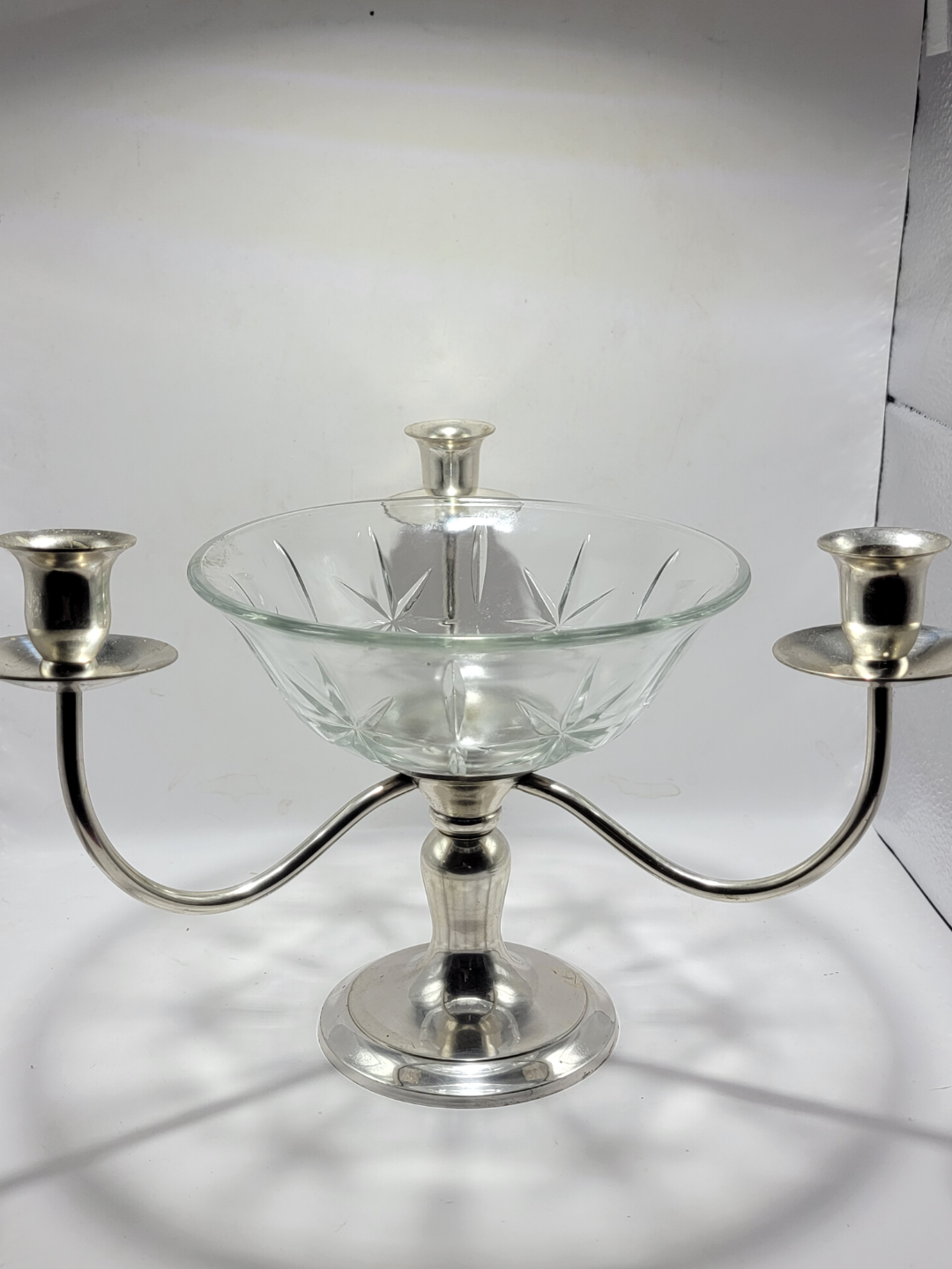 Vintage Three-Arm  silver plated Candelabra with Glass Bowl - photo 4