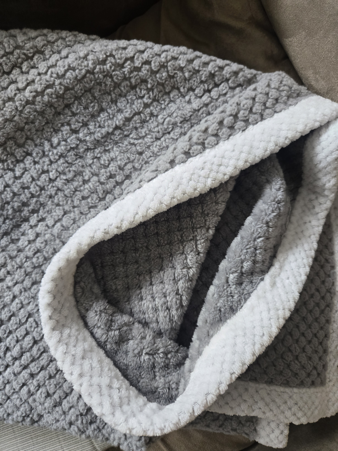 Grey and White Plush Throw Blanket
