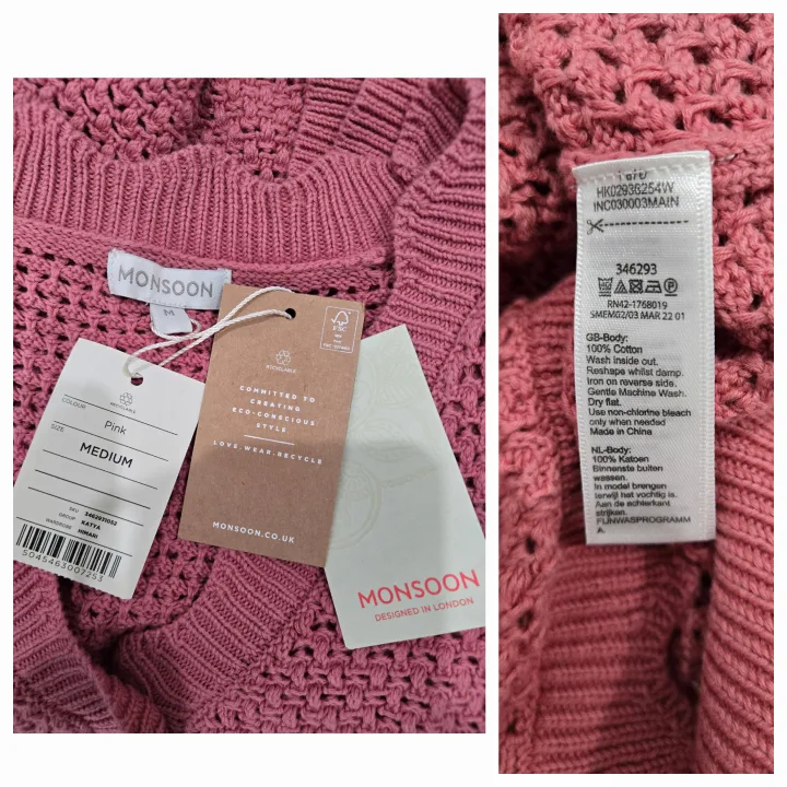 BNWTT Monsoon Half Sleeve Plain Cardigan In Pink Size M image indicator(9)