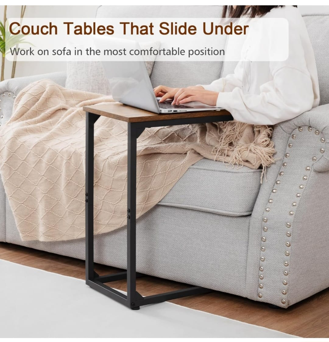 Pair of Rustic Brown C-Shaped Couch Tables - photo 4