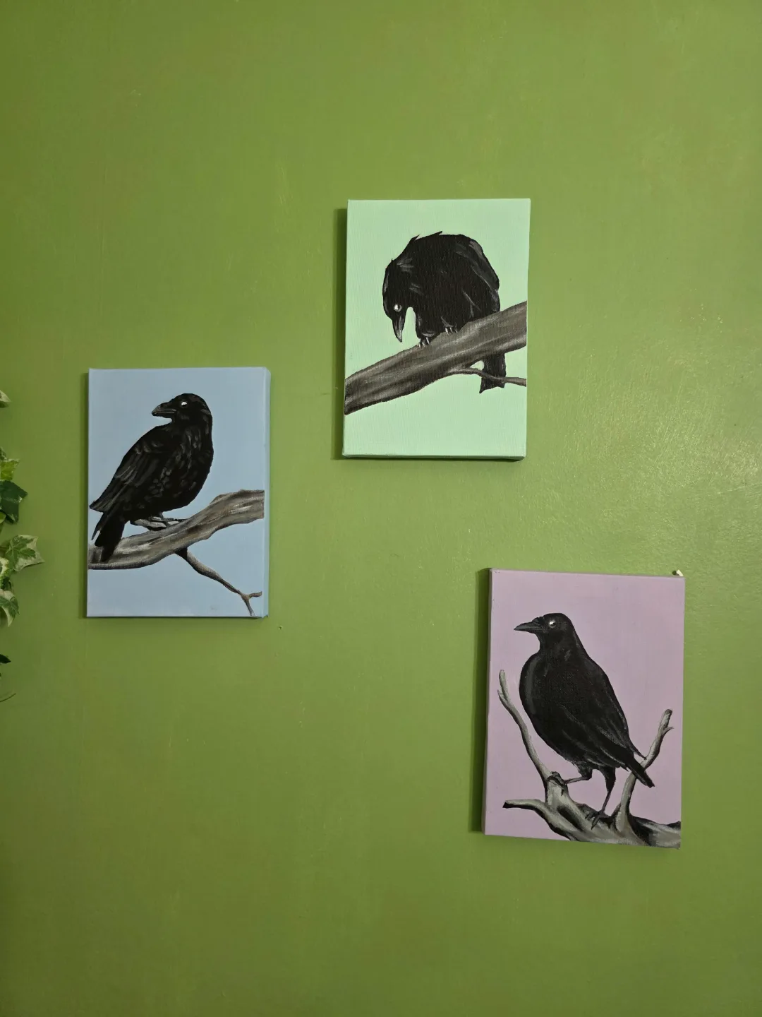 Set of three crow paintings thumbnail